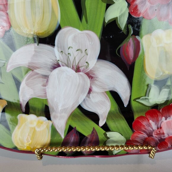 Stunning Lesal Studio Hand-Painted Floral Serving Platter - Picture 4 of 7